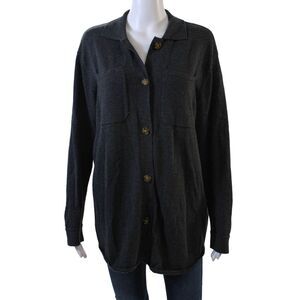 WISPR Womens Button Front Long Sleeve Collared Pocket Shirt Gray Size Small